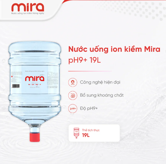 Nước uống ion kiềm Mira pH9+ 19L